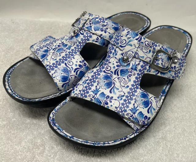 Alegria Womens Size 39 (9) Slip On Venice Blue Floral Leather Sandals