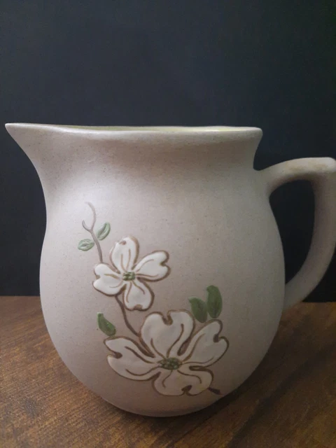 Vintage Pigeon Forge Art Pottery Pitcher Dogwood Design Decor Tennessee