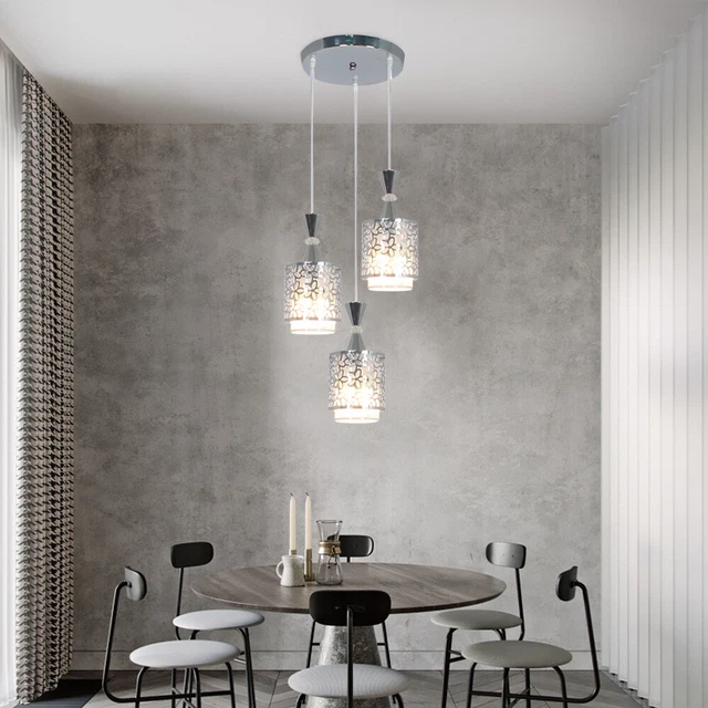 3-LED Hanging Lamp Pendant Ceiling Light Adjustable Chain Chandelier Glass Light