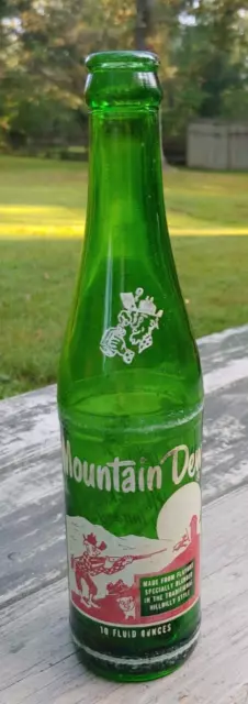 1965 MOUNTAIN DEW 10 Oz COLA BOTTLE Pop ACL It'll Tickle Yore Innards OWENS ILL.