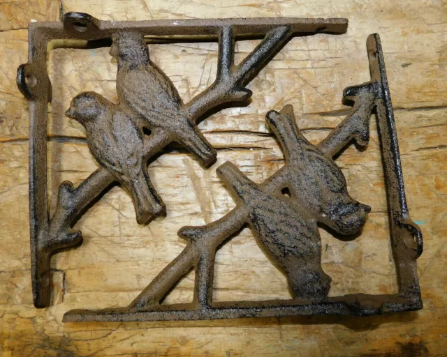 2 Cast Iron Antique Style 2 BLUE BIRD on BRANCH Brackets  Braces Shelf Bracket