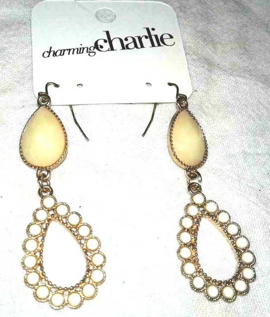 pretty charming charlie cream and white beads gold tone hook earrings