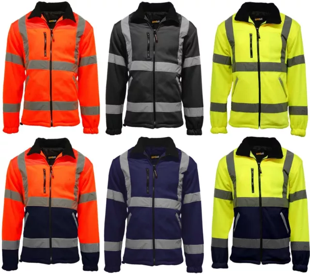 Mens Premium Safety Hi Vis Viz Visibility Lined Work Fleece Jacket