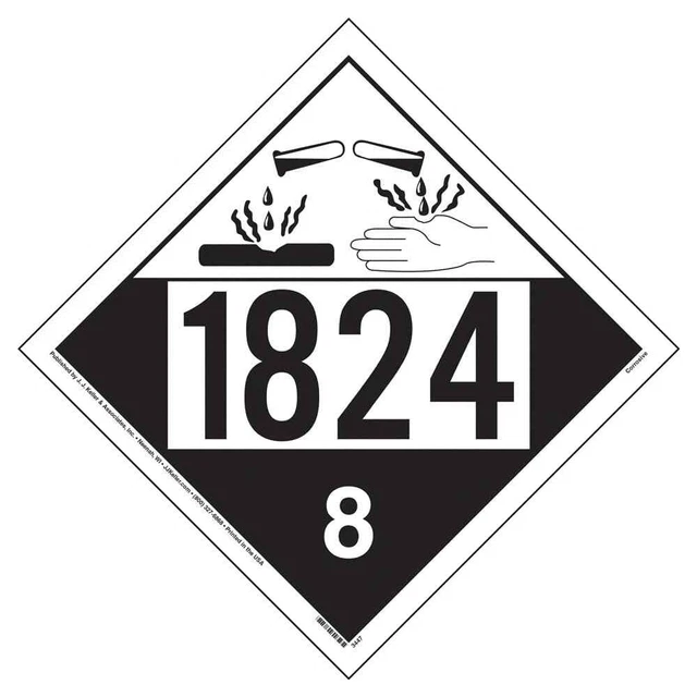 1824 Placard, Class 8 Corrosive 10-pk., 10.75"x10.75" Removable Adhesive Vinyl