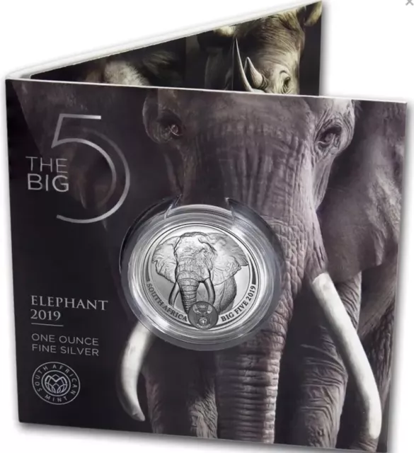 Südafrika Big Five Elephant 2019 1 Oz Silbergoldmünze - In Blisterkarte