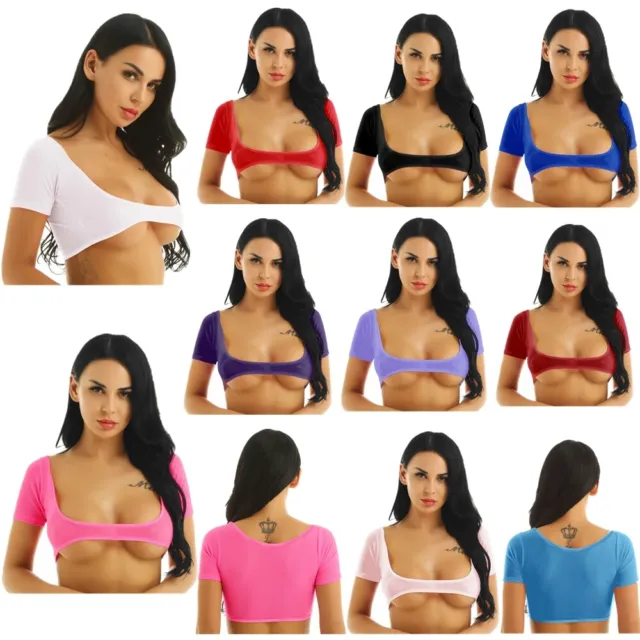 Sexy Women's Open Bust Transparent Mesh Sheer Crop Top T-Shirt Blouse Tee Tops