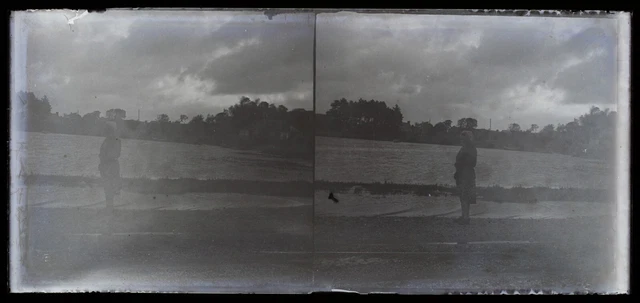 Paysage Photo NEGATIVE Stereo c1945 Plaque de verre Vintage V36L18n 