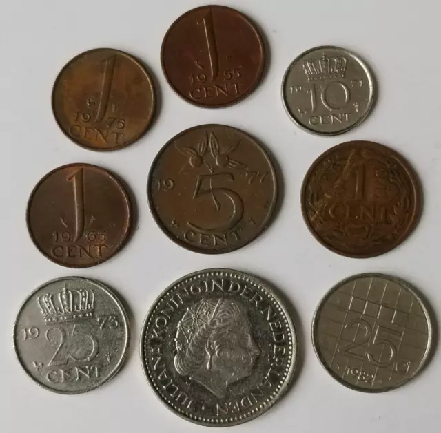 Lot de 9 pièces de monnaie des Pays-Bas