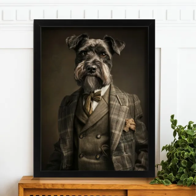 Schnauzer Dog Art Print Dog Gentleman Painting Dog In Tweed Suit & Tie Wall Art