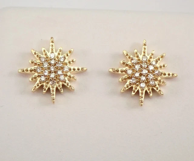 14k Yellow Gold Plated 2ct Halo Round Cut Moissanite SNOWFLAKE Stud Earrings