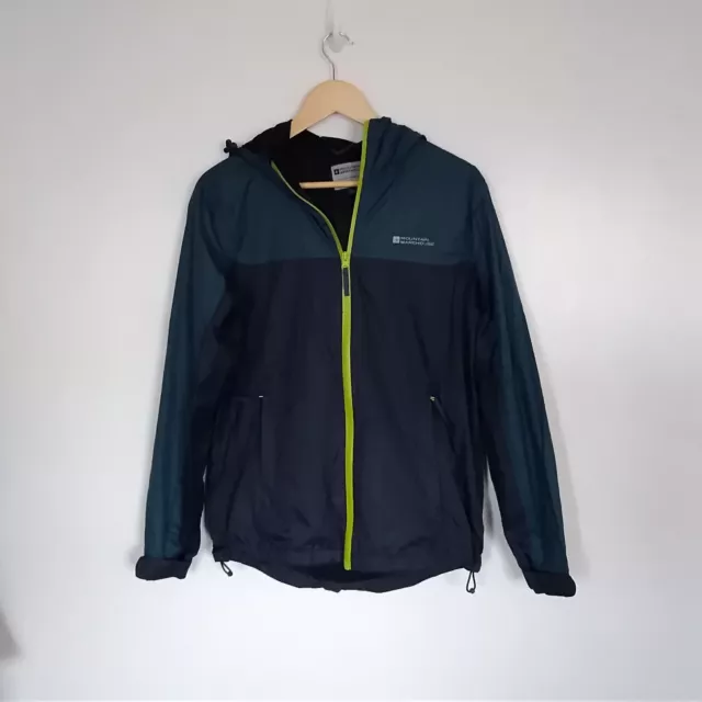 "Giacca antipioggia Mountain Warehouse con cappuccio blu/verde da uomo taglia XS P2P 21"