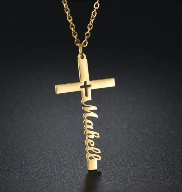Custom Name Necklace Cross Jewelry Pendant Stainless Steel Gold Silver Men Women 3