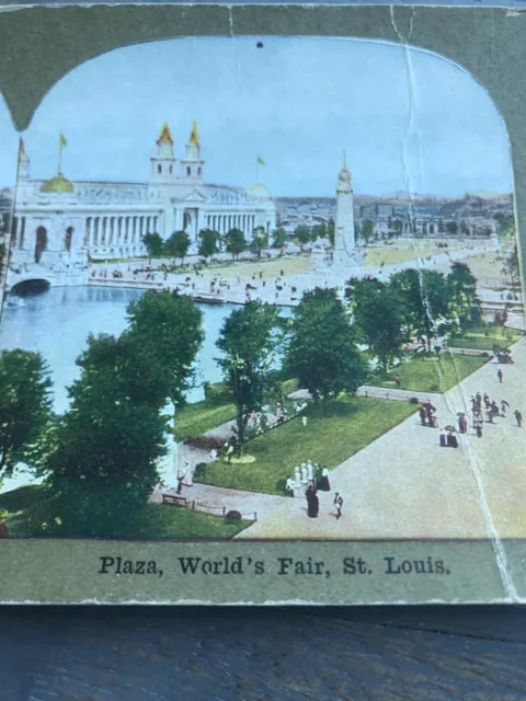 Antique Stereoview Card TINTED Photo PLAZA, WORLD’S FAIR, ST. LOUIS, MISSOURI