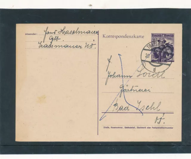 30 Groschen Trachten Ganzsachen-Karte 1951 aus Traismauer   (H21)