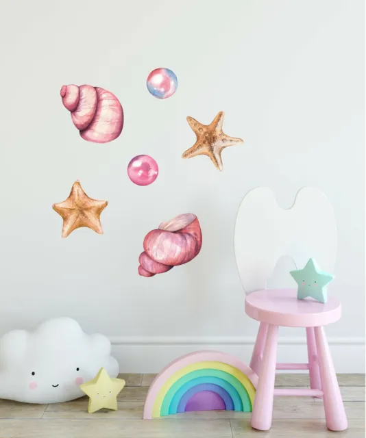 Seashells, Starfish & Pearls Set Wall Decal Set Removable Fabric Vinyl Stickers