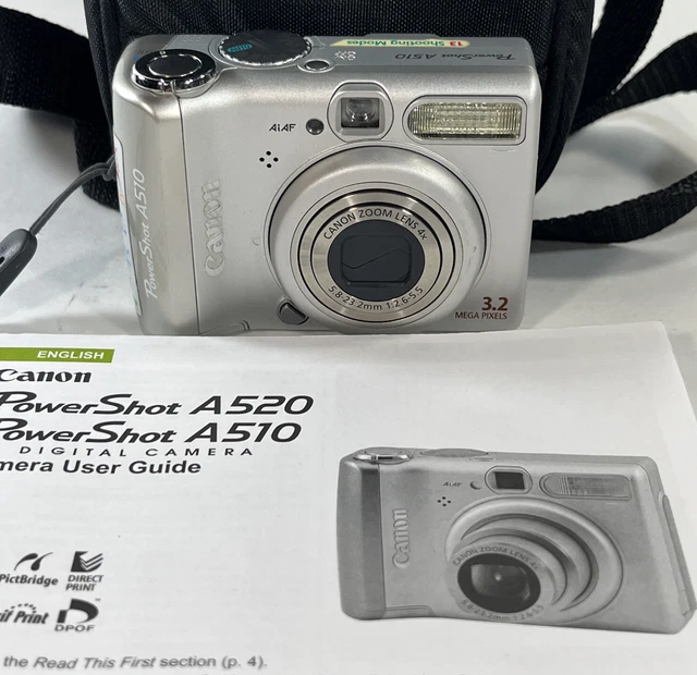 Canon PowerShot A510 3.2MP Digital Camera - Silver W/ Manual & Camera Bag Works