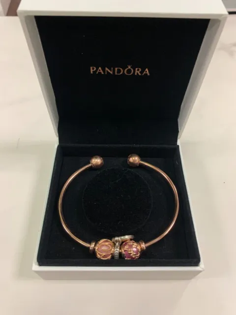 NEW Authentic PANDORA Moments 14k Rose Gold Open Bangle Charm Bracelet