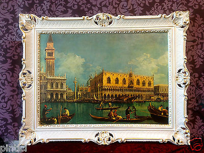 Image Avec Cadre Blanc-Or Tableau Mural Nostalgie Italien 90x70 Venise Gondol