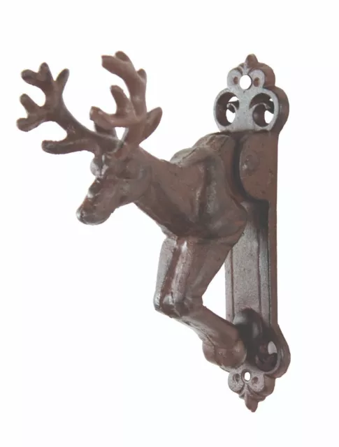 Country Cabin Outdoor Large Entry Door Knocker Rustic Cast Iron Deer 8" H x 3" W