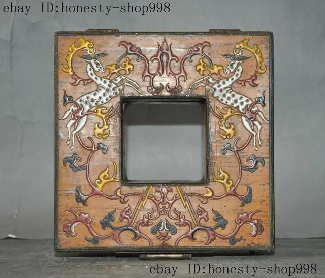 Old China Bronze Lacquerware Carved Auspicious Sika deer Jewelry Case Box Boxes