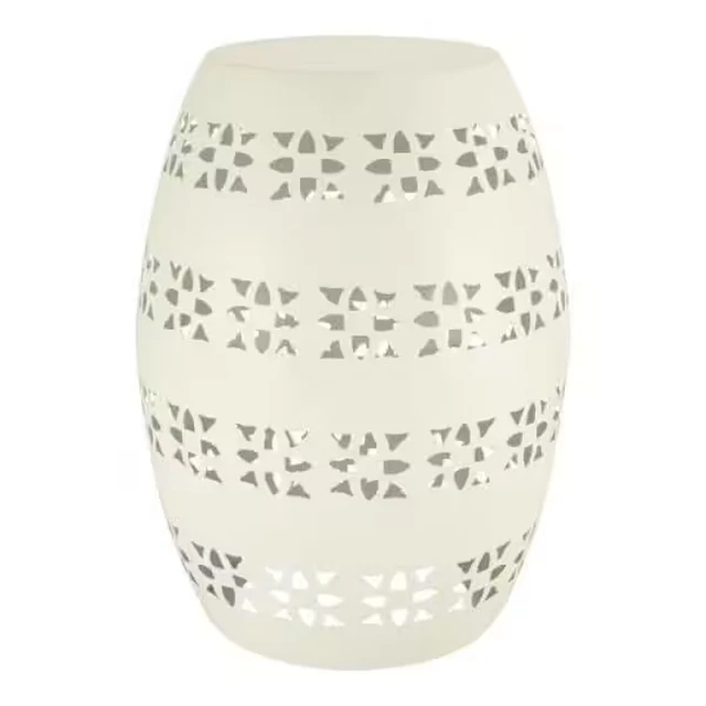 18 In. Antique White Hammered Garden Drum Stool