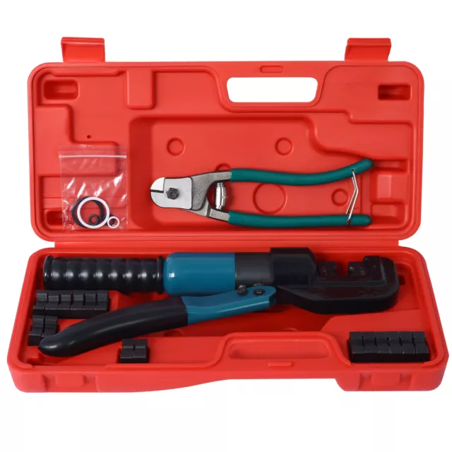 Hydraulic Hand Crimper Tool Range Crimps 10T 12 AWG to 2/0 AWG with 9 Pairs Dies