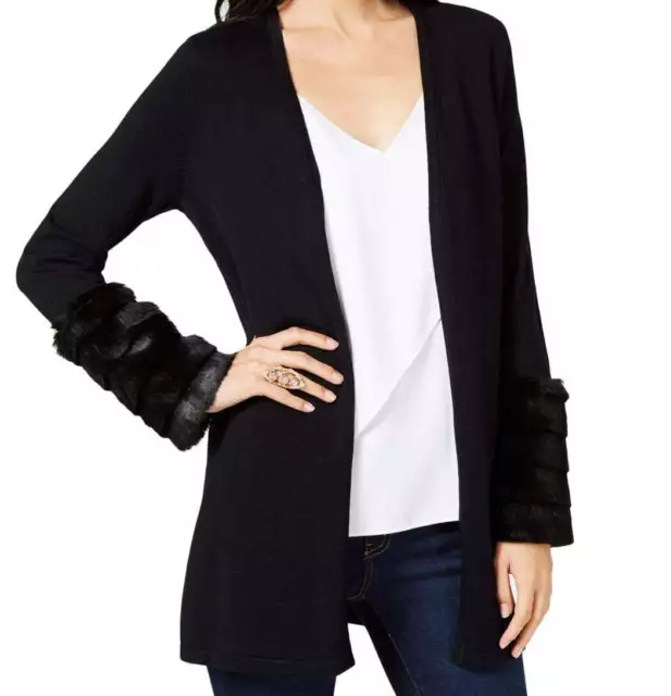 Thalia Sodi Womens Faux Fur Cuff Cardigan Color Black Size Large