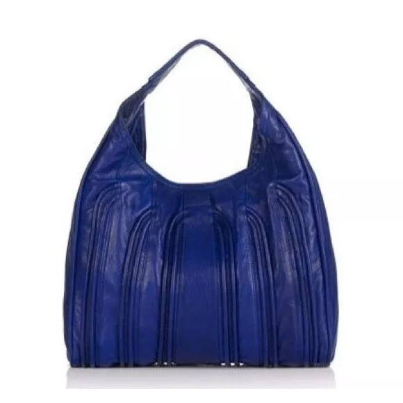 Treesje DarkNavy Blue Rebel Leather Piping Hobo Purse Designer Handbag