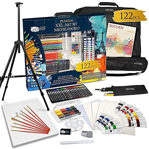 Artina Michelangelo Kit Peinture XXL avec Chevalet 122pcs – Grand Set Peintur...