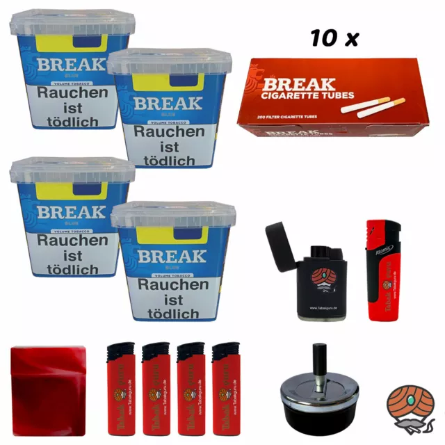 4x Break Blau / Blue Giga Box Volumentabak à 215g + 2.000 Hülsen + Drehascher