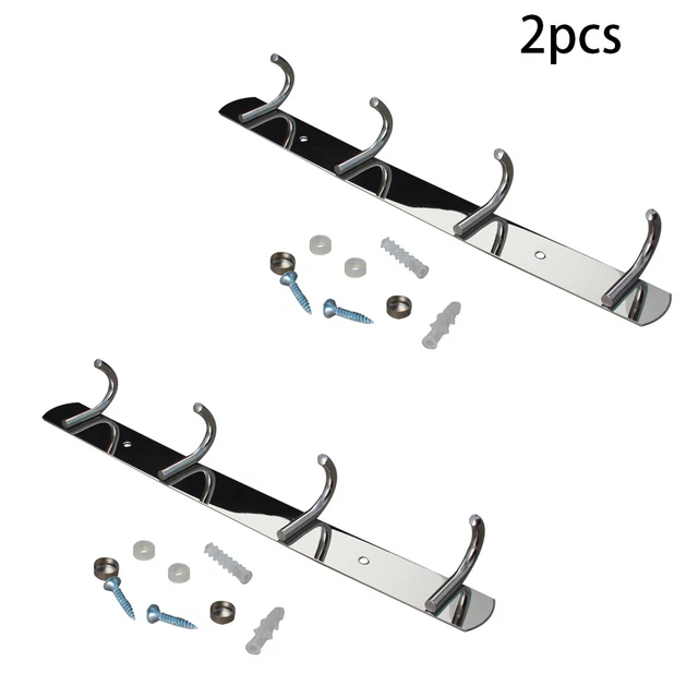 2Pcs Stainless Steel Hook Coat Robe Clothes Hat  Wall Mounted Hanger Towel Rack