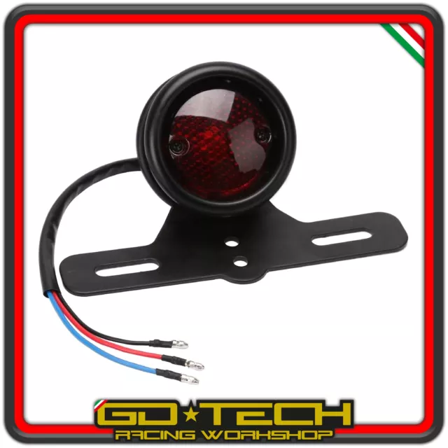 FANALE FARO STOP POSTERIORE LED MOTO CAFE RACER CUSTOM con PORTATARGA LUCE TARGA