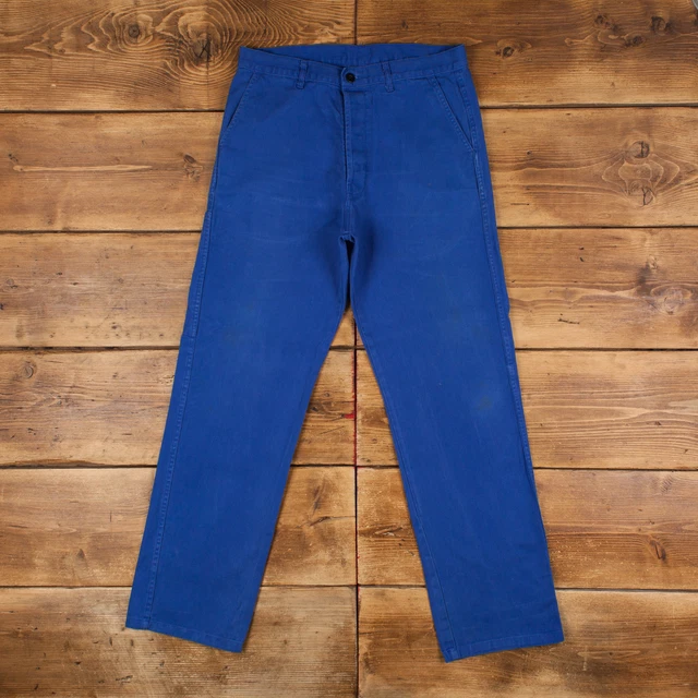 Pantaloni da lavoro vintage francesi 33x33 da uomo blu dritto cotone