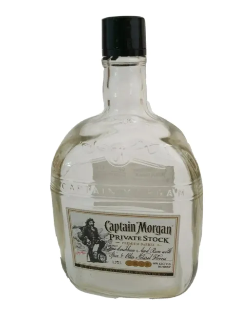 Empty Captain Morgan Private Stock Premium Barrel Rum Bottle Decanter Cap 1.75L