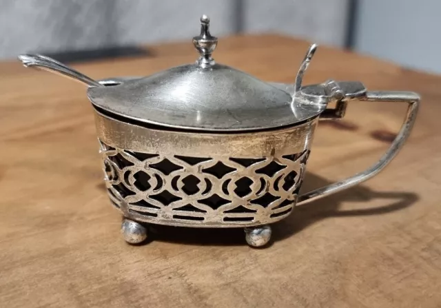 Vintage Sterling Silver William Oliver Cruet Mustard Sauce Pot And Spoon | 1901