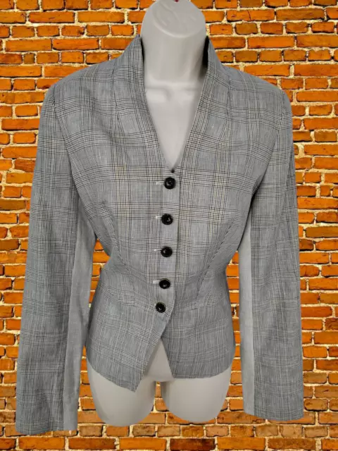 Bnwt Womens Ted Baker Size 3 Uk 12 Beige Check Peplum Blazer Jacket Wool Rrp£129