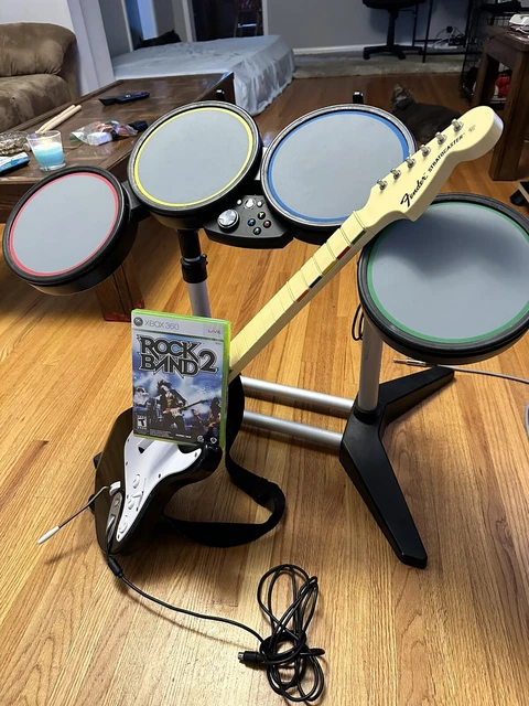 Harmonix 822148 Rock Band Ps3 Drum Wired Kit, Microphone And Fender Guitar, Game