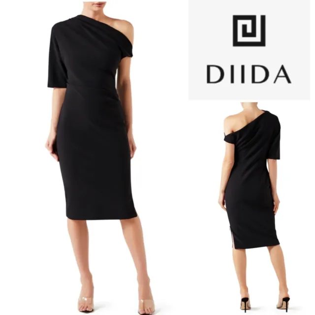 DIIDA NWT $549 "Madeline" Black Luxe Bonded Crepe Stretch Dress 8-10Aust/4-6US