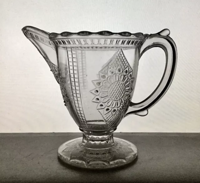 EAPG Antique "DAISY MEDALLION" Clear Glass Creamer Cream Pitcher Unknown Maker