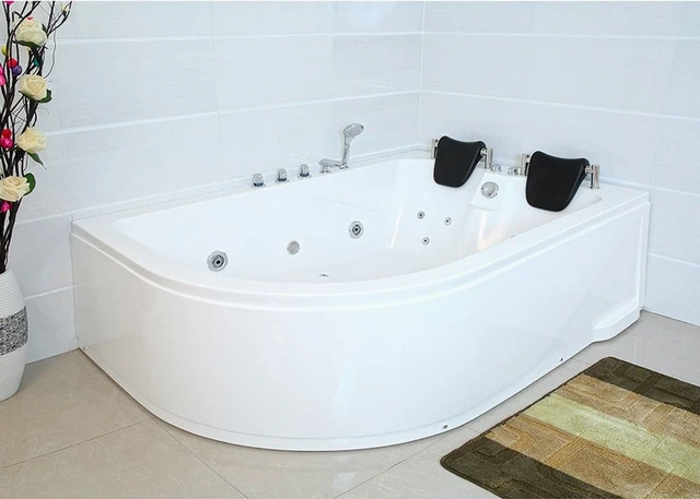 XXL Lujo whirlpool Bañera 180x120 CM Con Grifería para Baño Angular Derecha