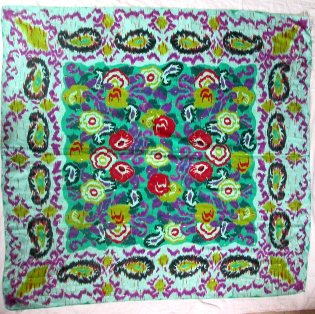 Châle Vintage En Laine Et Soie - Grand Format 120x120 Cm, Couleur Noir - Occasion élégante
