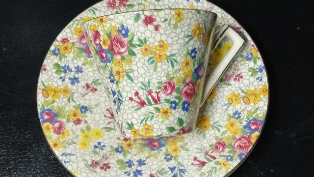 2 Vintage Chintz English China Cup/Saucer, Royal Winton Fireglow & Old Royal