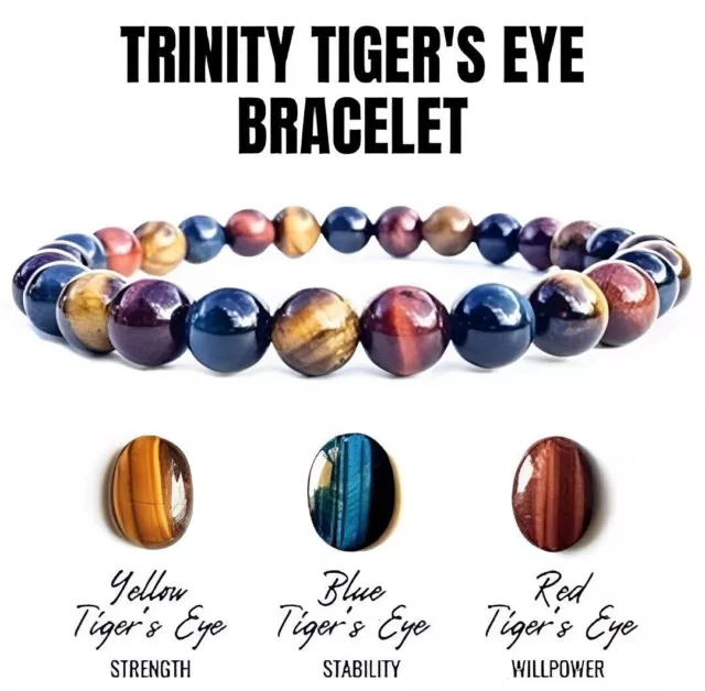 Trinity Tigers Eye Bracelet Triple Hawks Eye Dragons Eye Gemstone Beach Jewelery