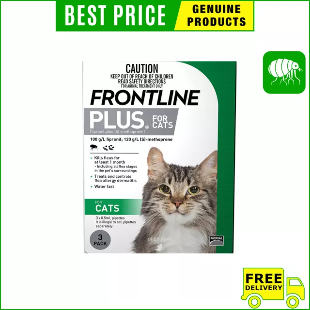 Frontline Plus For Cats and Kittens 3 Pipettes Flea treatment GREEN Pack AU Shop