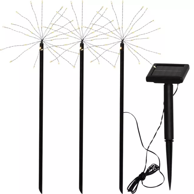 LED Solar-Stäbe FIREWORK schwarz 3x30er warmweiß 100x40cm außen 480-58