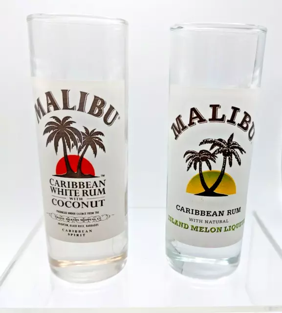 2 MALIBU Caribbean White Rum with Coconut Melon Double Shot Glasses FREE ship