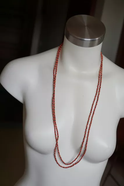 Women's Necklace VTG AEO Signed Orange Beaded Gold Bass Metal ToneDouble Strand