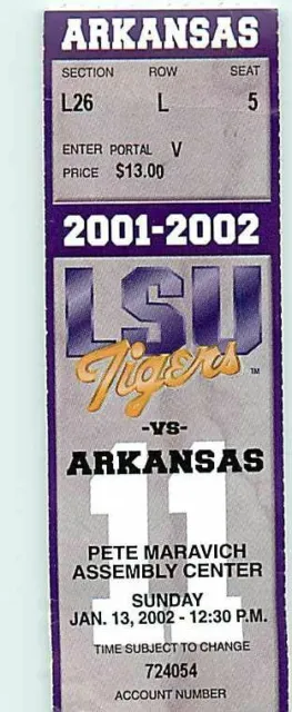 Ticket College Basketball Arkansas 2001 - 02  1.13 - LSU Tigers
