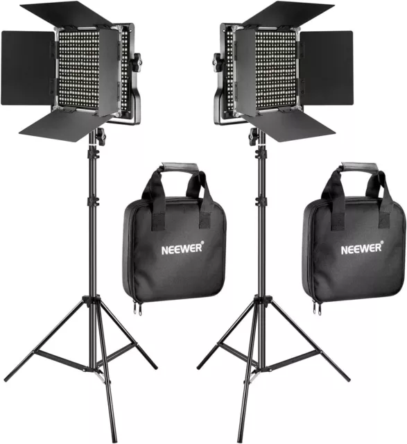 NEEWER 2 Pack Bi Color 660 LED Video Light and Stand Kit: (2) 3200-5600K CRI 96+