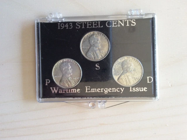 1943 P,D,S Lincoln Steel Wheat Penny Cent Coin Set Wartime Emergency Issue